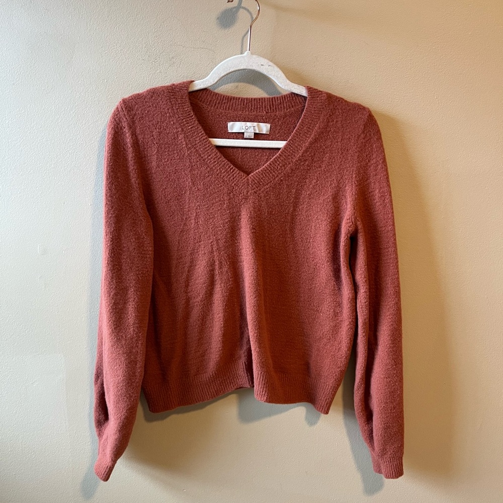Loft fuzzy v neck long sleeve sweater size small